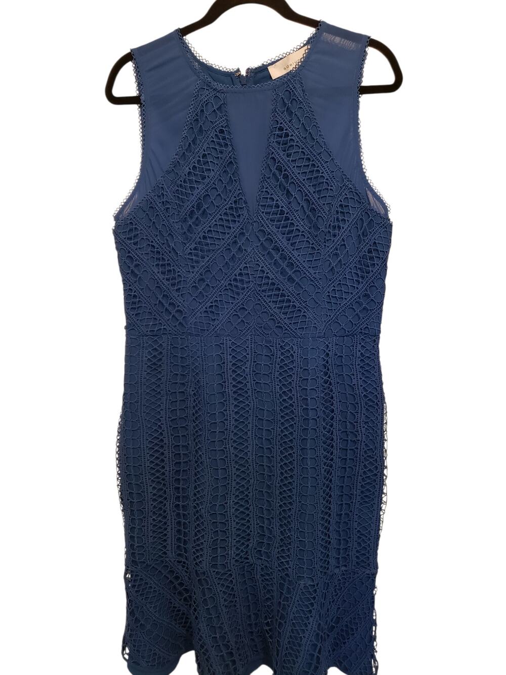 Adelyn Rae Blue Lace Fitted Dress Large Knee Length
